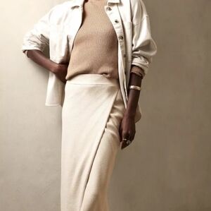 Banana Republic Womens Long Skirt Cream Knit Size Large Midi Beige Modal NWT